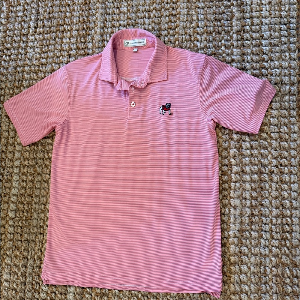 Southern Proper Pink Polo Shirt with Georgia Embroidered Logo YXL